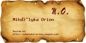 Mihályka Orion névjegykártya